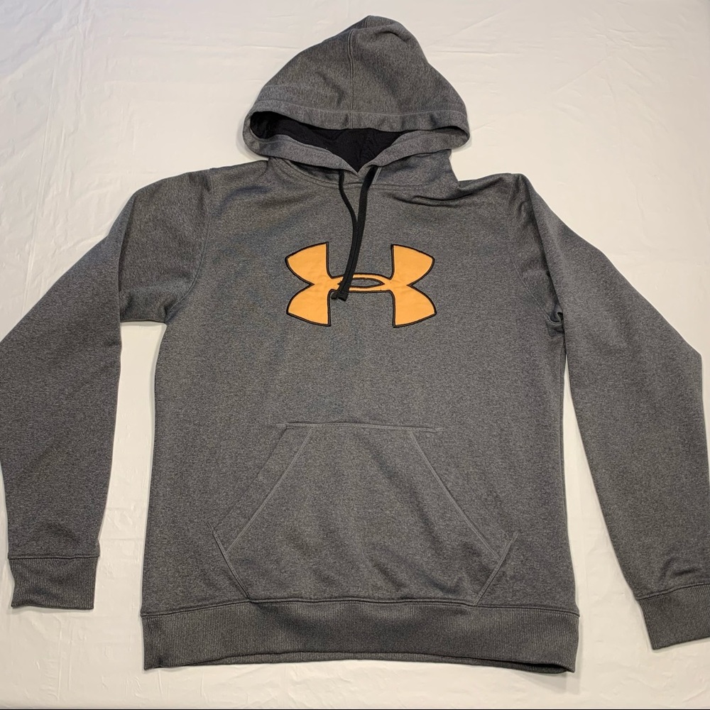Under Armour Gray Orange Logo Pullover Hoodie Hooded Sweatshirt Women’s Large